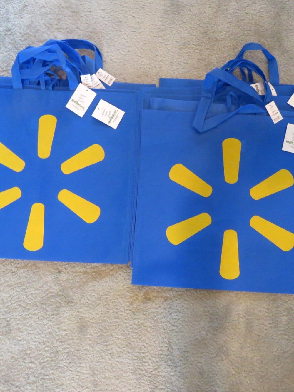 Lot 10 NEW NWT Walmart Reusable Large Tote Bags abt. 18" L  x  17 "T  x  7" D